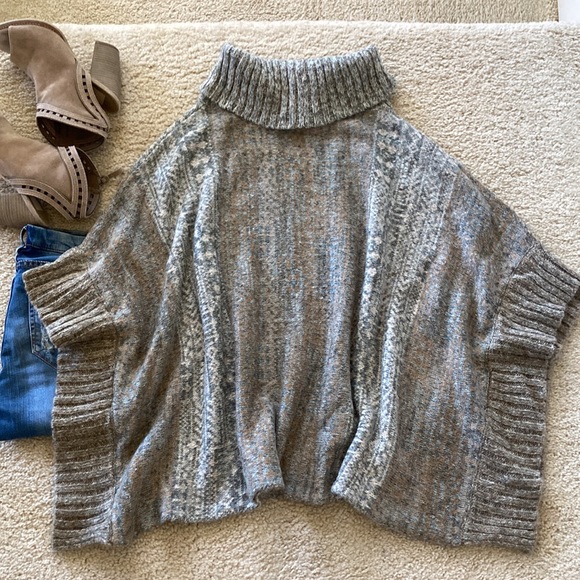 Splendid Snowfall Turtleneck Poncho in Warm Sand Multi - Picture 10 of 12